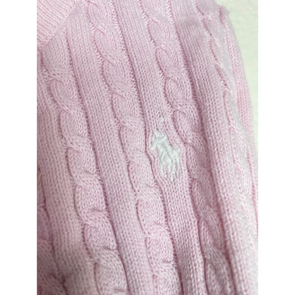 Ralph Lauren Baby Girls Pink Cable Knit Cardigan Sweater 18M Embroidered Pony